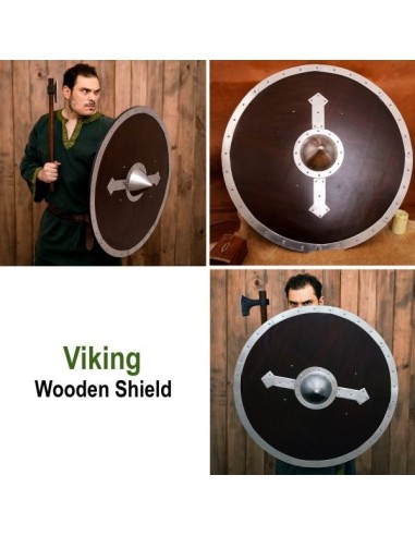 LOB Bouclier Viking rond en bois fait à la main et fonctionnel