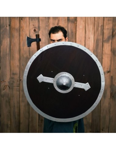 LOB Bouclier Viking rond en bois fait à la main et fonctionnel