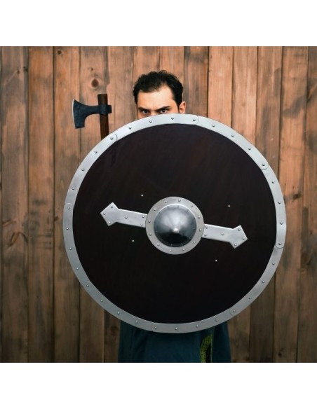 LOB Bouclier Viking rond en bois fait à la main et fonctionnel