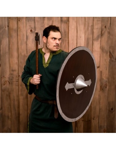 LOB Bouclier Viking rond en bois fait à la main et fonctionnel