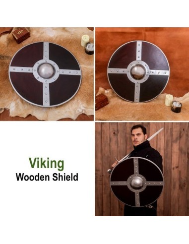 LOB Escudo Vikingo de Madera con Umbo de Acero y Herrajes