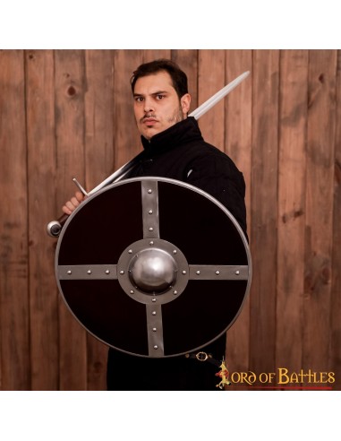 LOB Bouclier Viking en bois avec Umbo en acier et raccords
