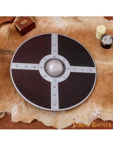 LOB Escudo Vikingo de Madera con Umbo de Acero y Herrajes