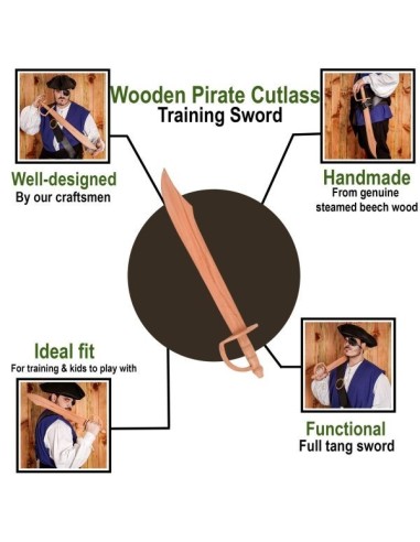 LOB Pirate Cutlass Handcrafted Functional Wooden Training Sword