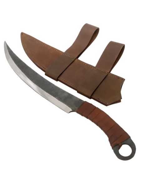 LOB Couteau forgé à la main de chasseur médiéval avec gaine en cuir véritable
