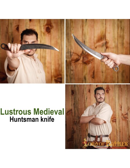 LOB Couteau forgé à la main de chasseur médiéval avec gaine en cuir véritable