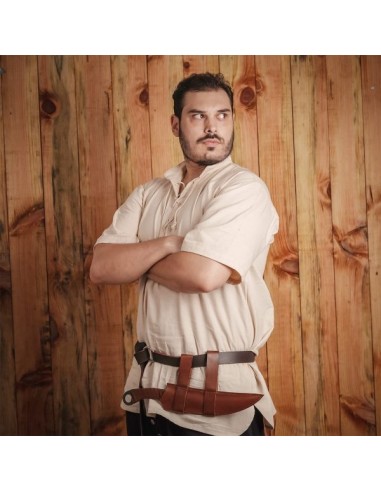 LOB Couteau forgé à la main de chasseur médiéval avec gaine en cuir véritable