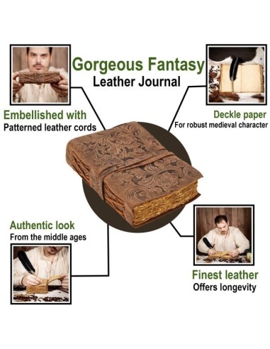 LOB Magnifique journal de fantaisie fabriqué à la main en cuir véritable
