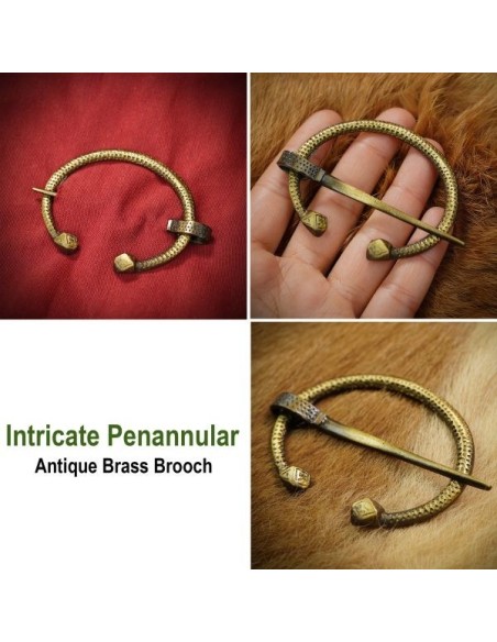LOB Broche de latón antiguo Penannular intrincado Accesorio de ropa funcional