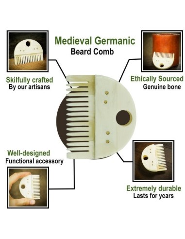 LOB Peigne à barbe germanique médiéval accessoire en os véritable fabriqué à la main
