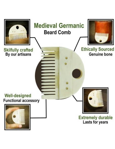 LOB Peigne à barbe germanique médiéval accessoire en os véritable fabriqué à la main