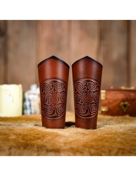 LOB Genuine Leather Bracers with Embossed Celtic Spiral Design