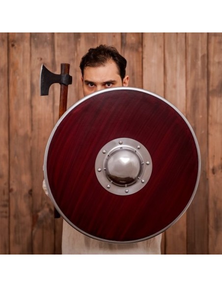LOB Bouclier rond en bois Viking fait à la main et entièrement fonctionnel