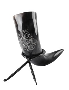 BATTLE DRINKING HORN WITH METAL STAND  - VIKING DRAGON