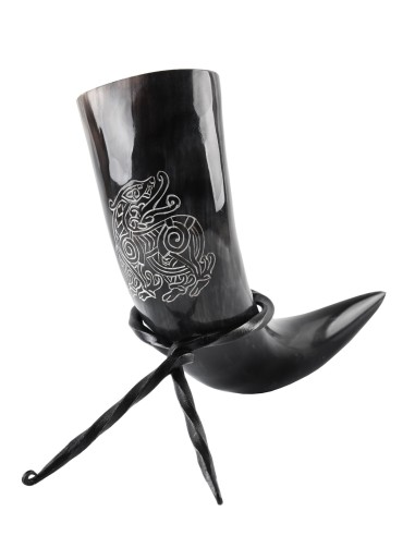 BATTLE DRINKING HORN WITH METAL STAND  - VIKING DRAGON