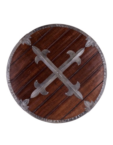 BATTLE ROUND WOODEN SHIELD WITH METAL DECORATION