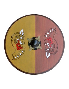 BATTLE ESCUDO VIKING REDONDO EM MADEIRA PINTADA 2