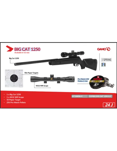 GAMO CARABINA PRESSÃO AR BIG CAT 1250 COMBO cal 4,5